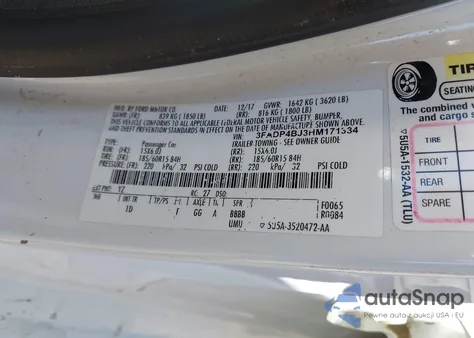 2017 Ford Fiesta Se из США, поврежденный, VIN 3FADP4BJ3HM171334